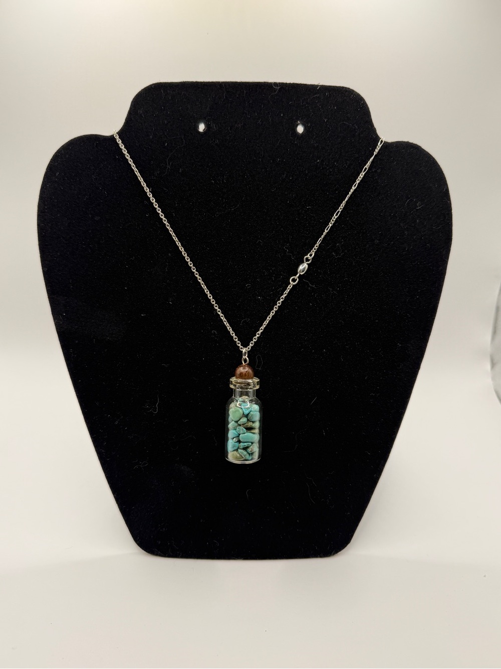 Turquoise Crystal Chips in a Bottle Pendant Necklace Boho